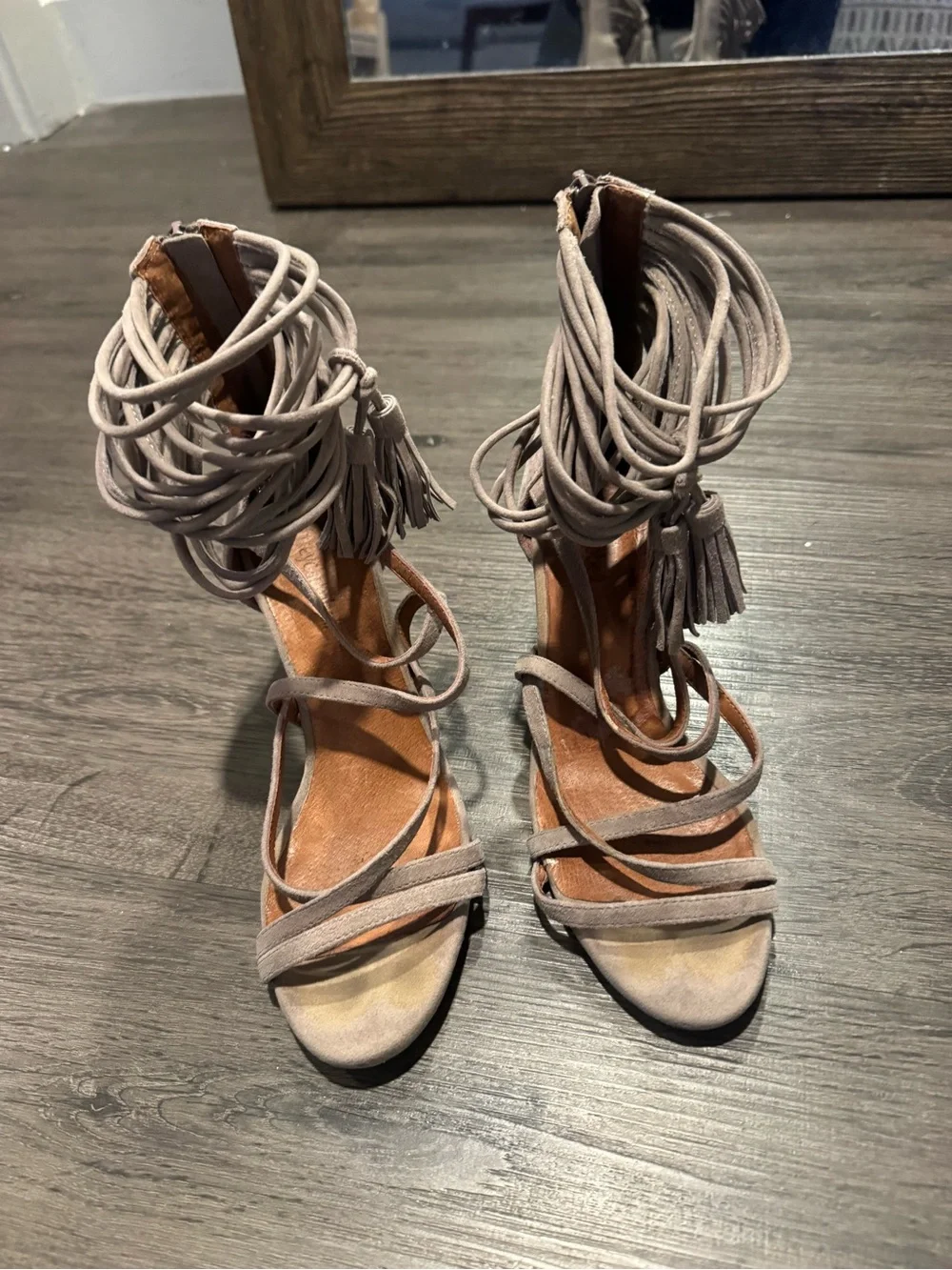 Jeffrey Campbell Taupe Suede Lace-Up Platform Sandals